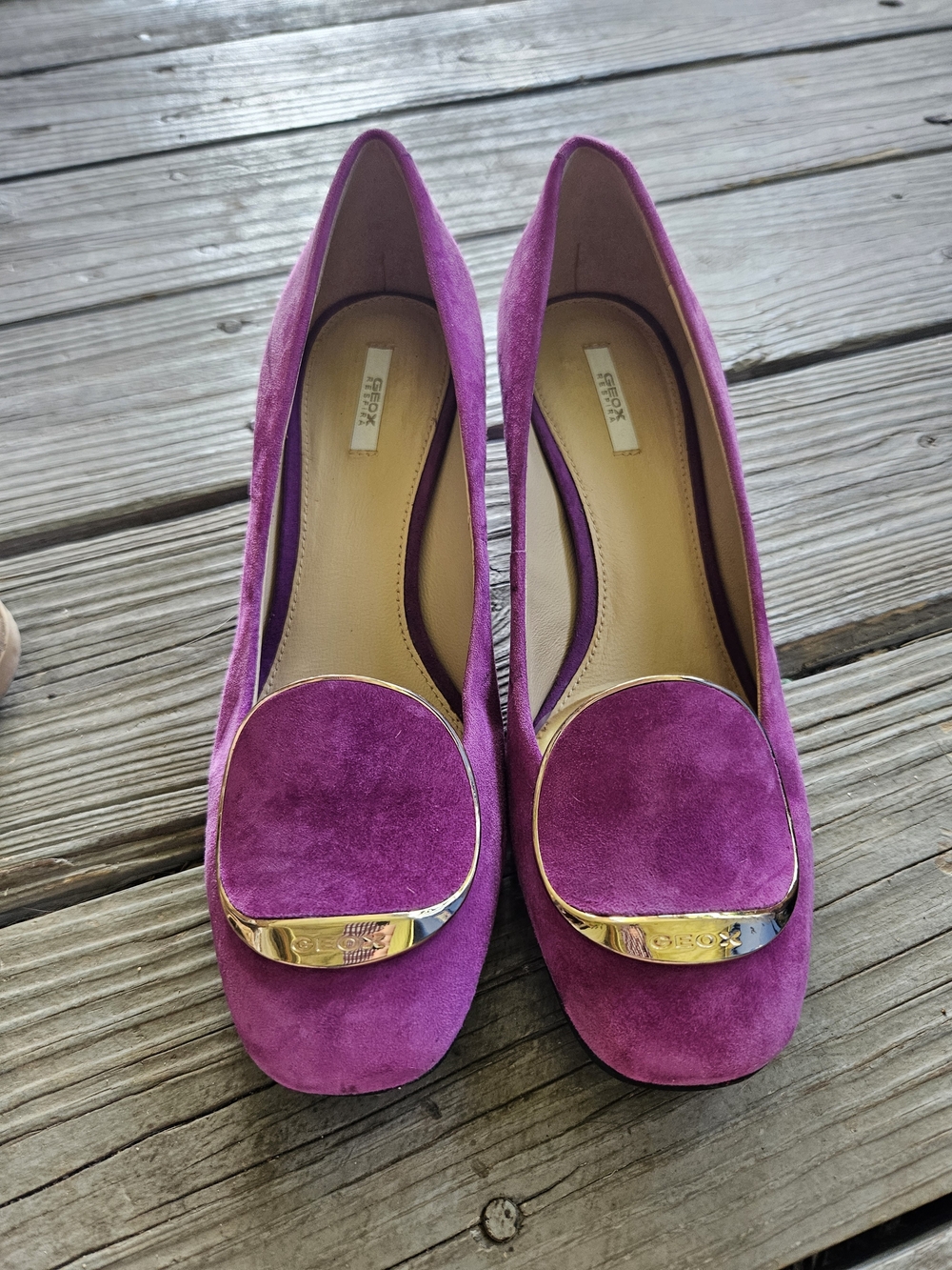 Geox Women’s Suede Round-Toe Flats in Fuchsia